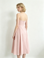Pink Bustier Spaghetti Strap Flared Midi Dress
