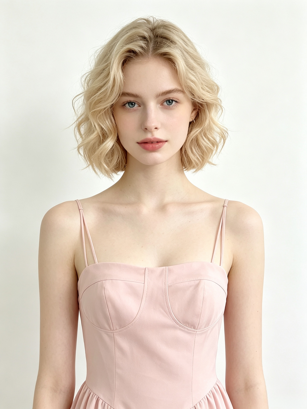Pink Bustier Spaghetti Strap Flared Midi Dress