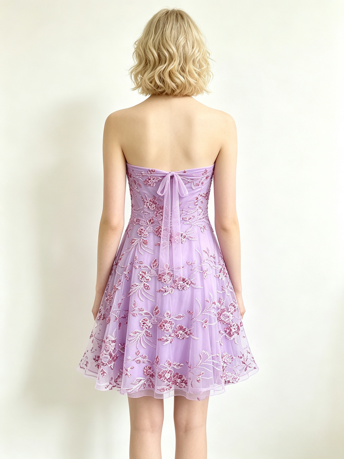 Lavender Floral Sequin Mesh Strapless Midi Skirt