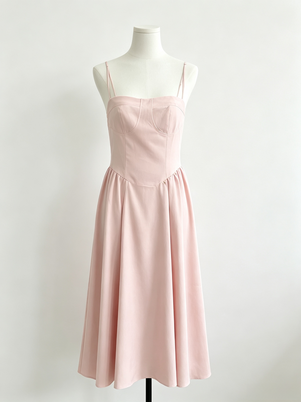 Pink Bustier Spaghetti Strap Flared Midi Dress