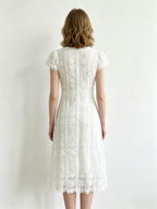 White Floral Lace V-Neck Short Sleeve Midi Dress