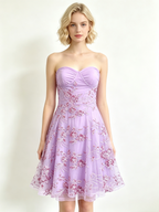 Lavender Floral Sequin Mesh Strapless Midi Skirt