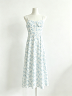Blue Floral Corset Bust Tie Open Back Midi Cami Dress