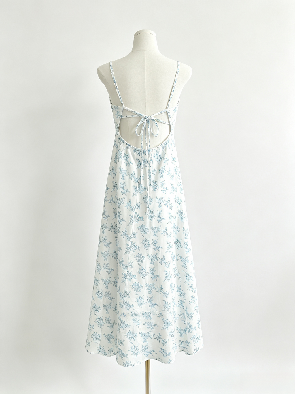 Blue Floral Corset Bust Tie Open Back Midi Cami Dress