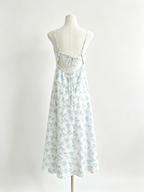 Blue Floral Corset Bust Tie Open Back Midi Cami Dress