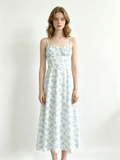 Blue Floral Corset Bust Tie Open Back Midi Cami Dress