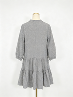 Black White Gingham V-Neck Tiered 3/4 Sleeve Mini Dress