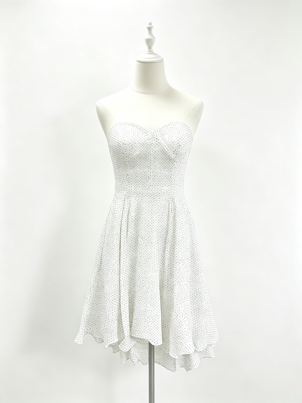 White Polka Dot Strapless Sweetheart Flared Mini Dress