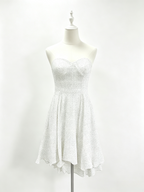 White Polka Dot Strapless Sweetheart Flared Mini Dress