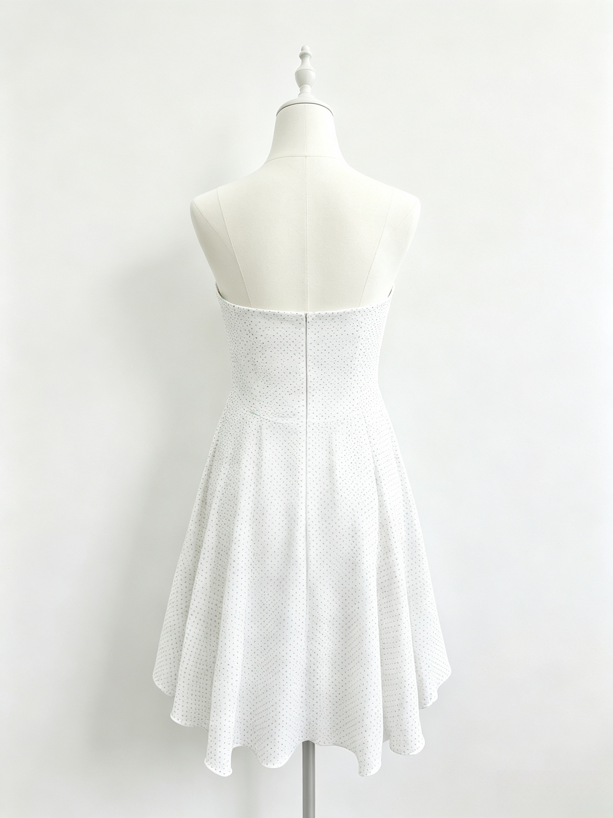 White Polka Dot Strapless Sweetheart Flared Mini Dress