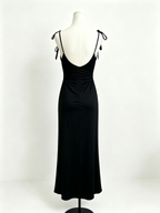 Black Self-Tie Strap Deep V Backless Ruched Maxi Dress