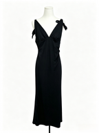 Black Self-Tie Strap Deep V Backless Ruched Maxi Dress