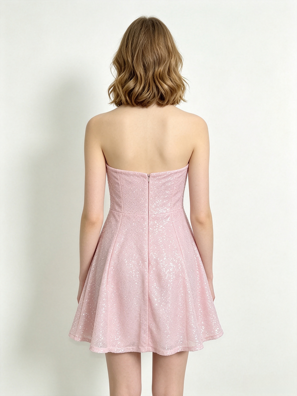 Pink Sequin Halter Cowl Neck Mini Dress