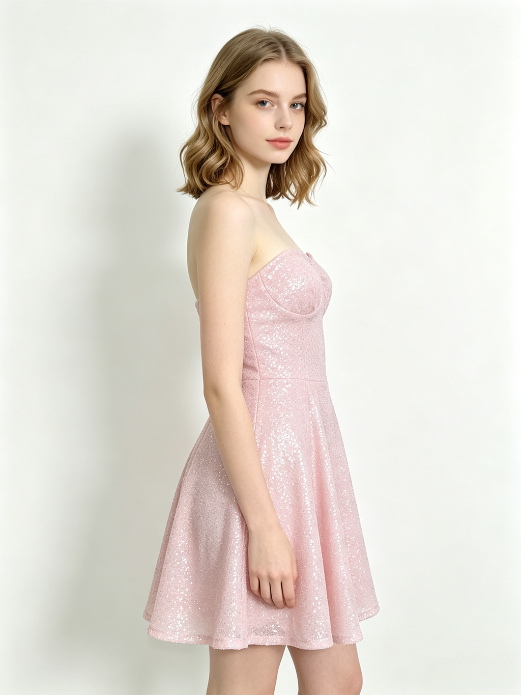 Pink Sequin Halter Cowl Neck Mini Dress