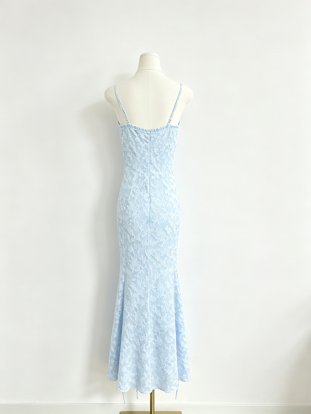 Light Blue Floral Lace One Shoulder Mermaid Maxi Dress