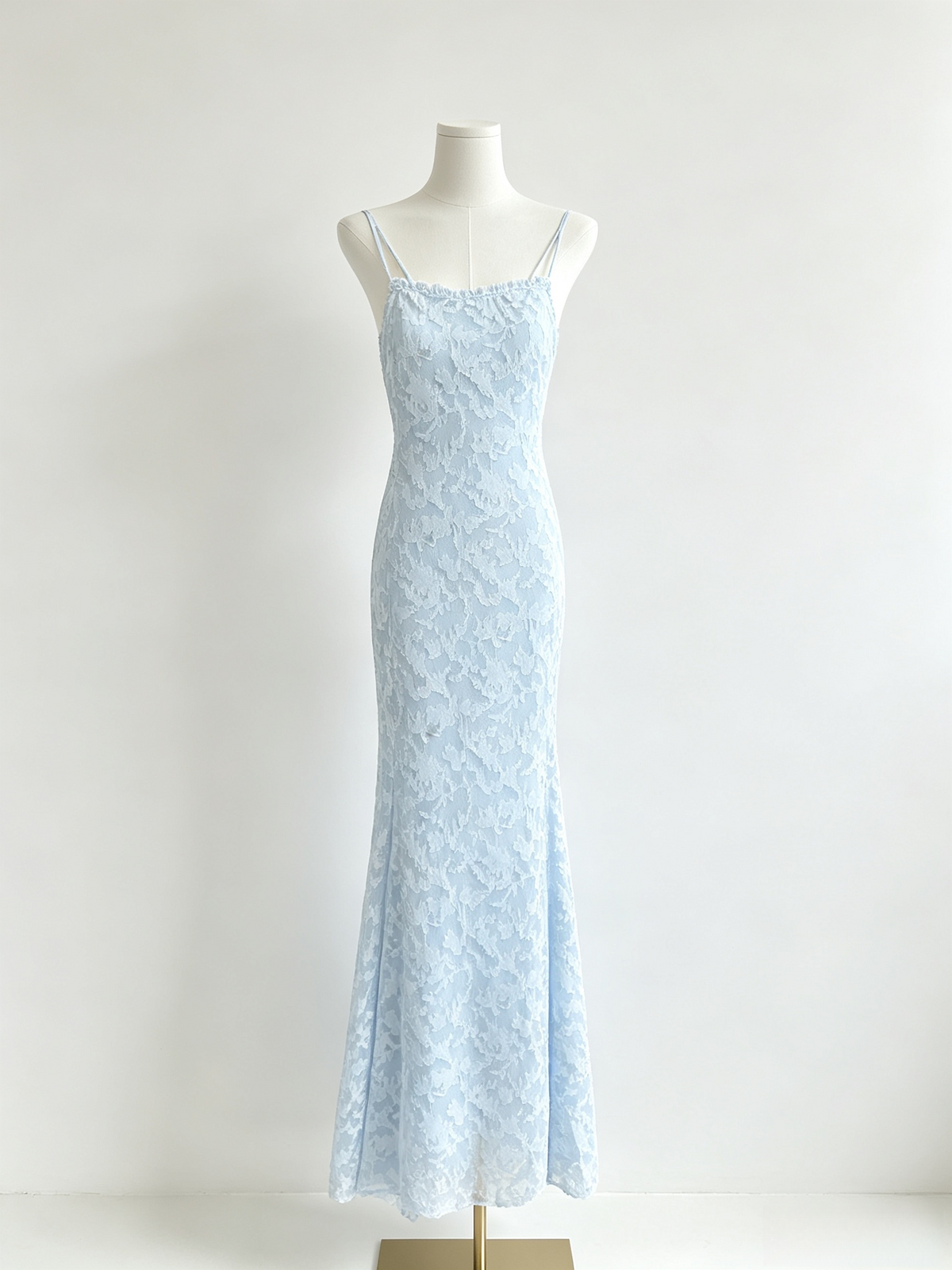 Light Blue Floral Lace One Shoulder Mermaid Maxi Dress