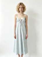 Blue White Stripe Spaghetti Strap Tie Cutout Midi Dress