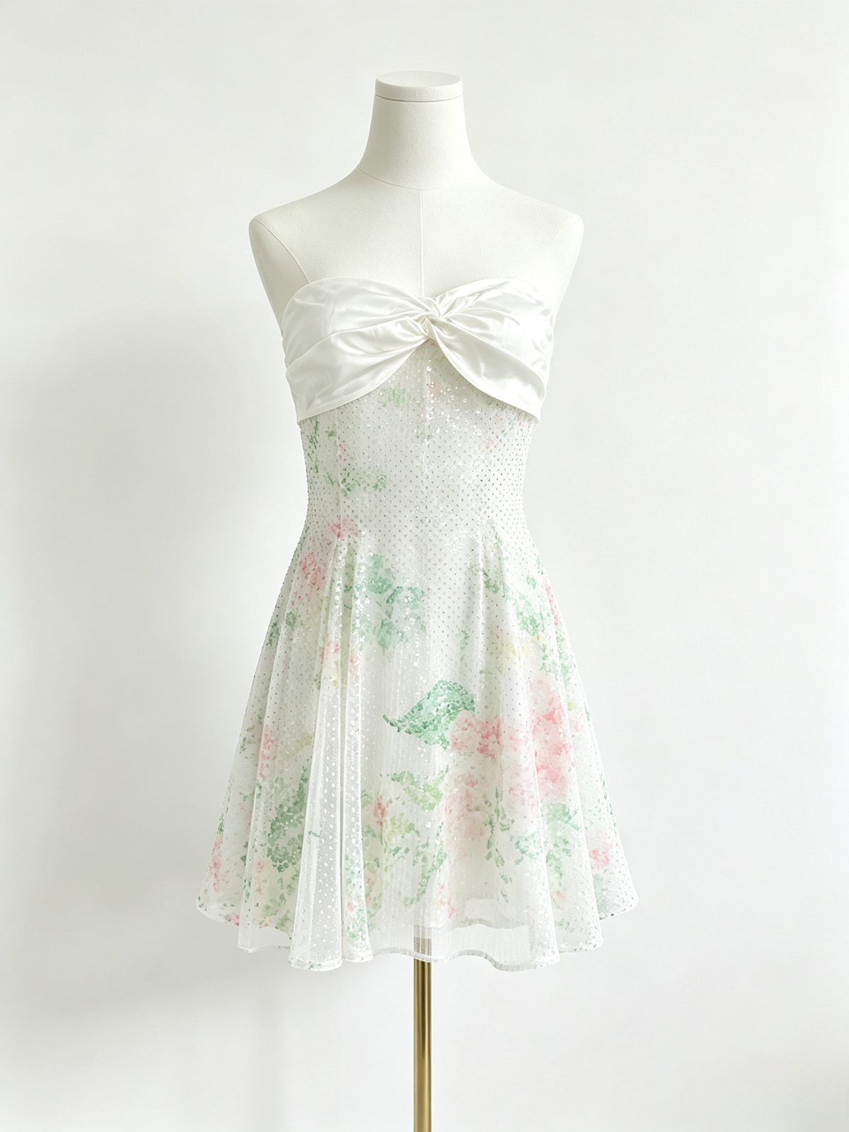 Lavender Floral Sequin Mesh Strapless Midi Skirt
