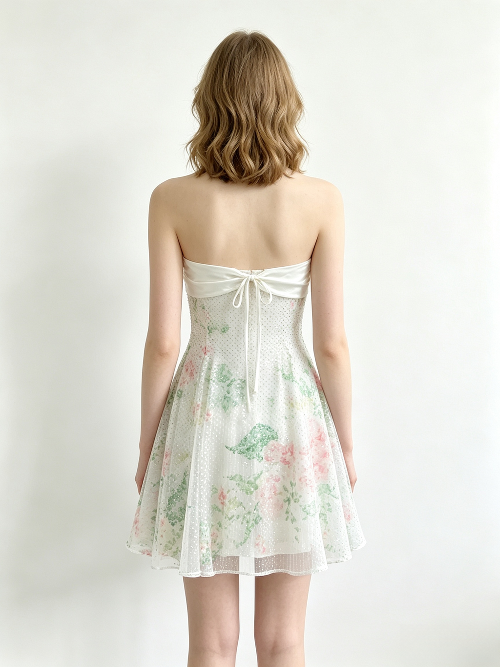 Lavender Floral Sequin Mesh Strapless Midi Skirt
