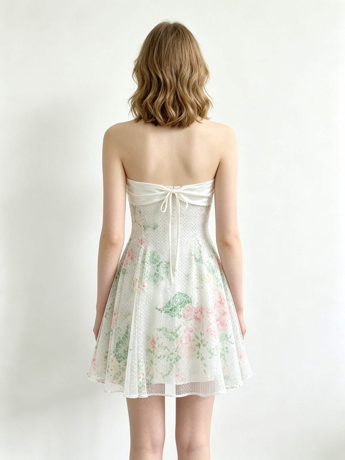 Lavender Floral Sequin Mesh Strapless Midi Skirt
