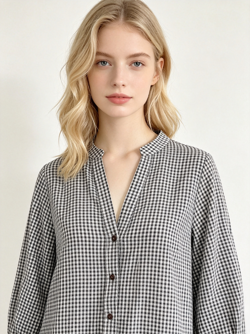 Black White Gingham V-Neck Tiered 3/4 Sleeve Mini Dress