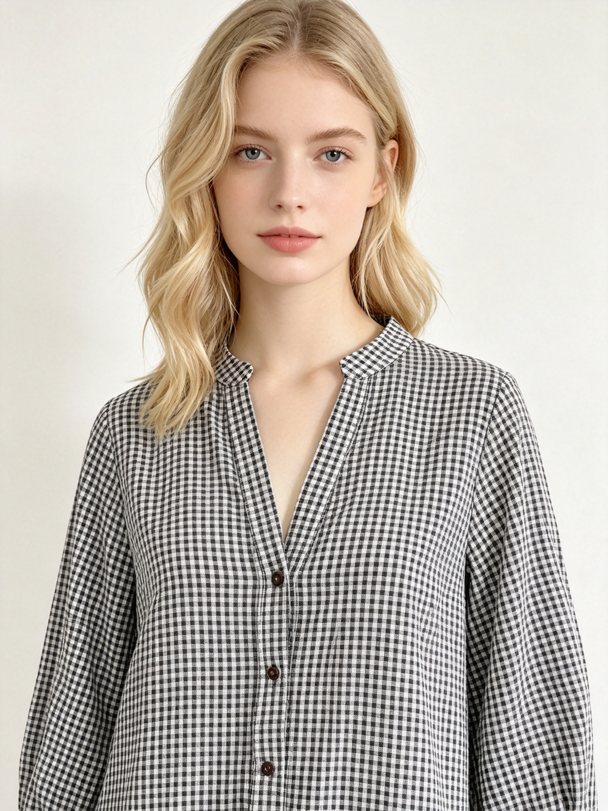 Black White Gingham V-Neck Tiered 3/4 Sleeve Mini Dress
