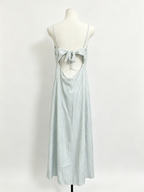 Blue White Stripe Spaghetti Strap Tie Cutout Midi Dress