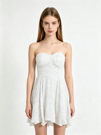 White Polka Dot Strapless Sweetheart Flared Mini Dress