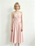 Pink Bustier Spaghetti Strap Flared Midi Dress