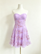 Lavender Floral Sequin Mesh Strapless Midi Skirt