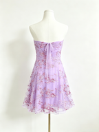 Lavender Floral Sequin Mesh Strapless Midi Skirt