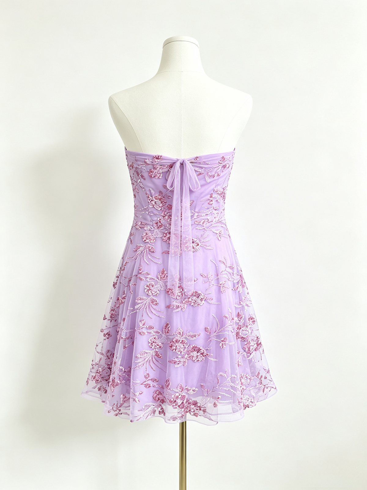 Lavender Floral Sequin Mesh Strapless Midi Skirt